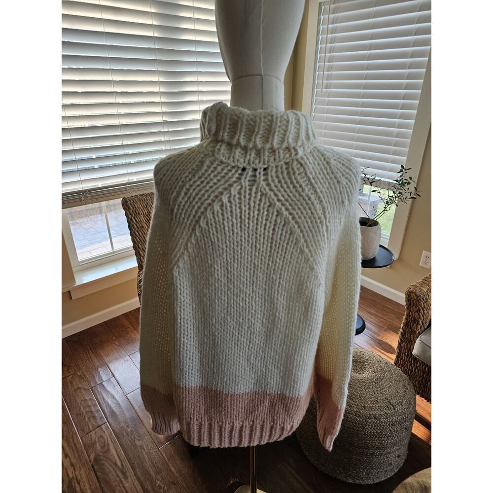 Reiss Hettie Chunky Knit Roll Neck Color Block Wool Blend Sweater L EUC - Picture 5 of 7